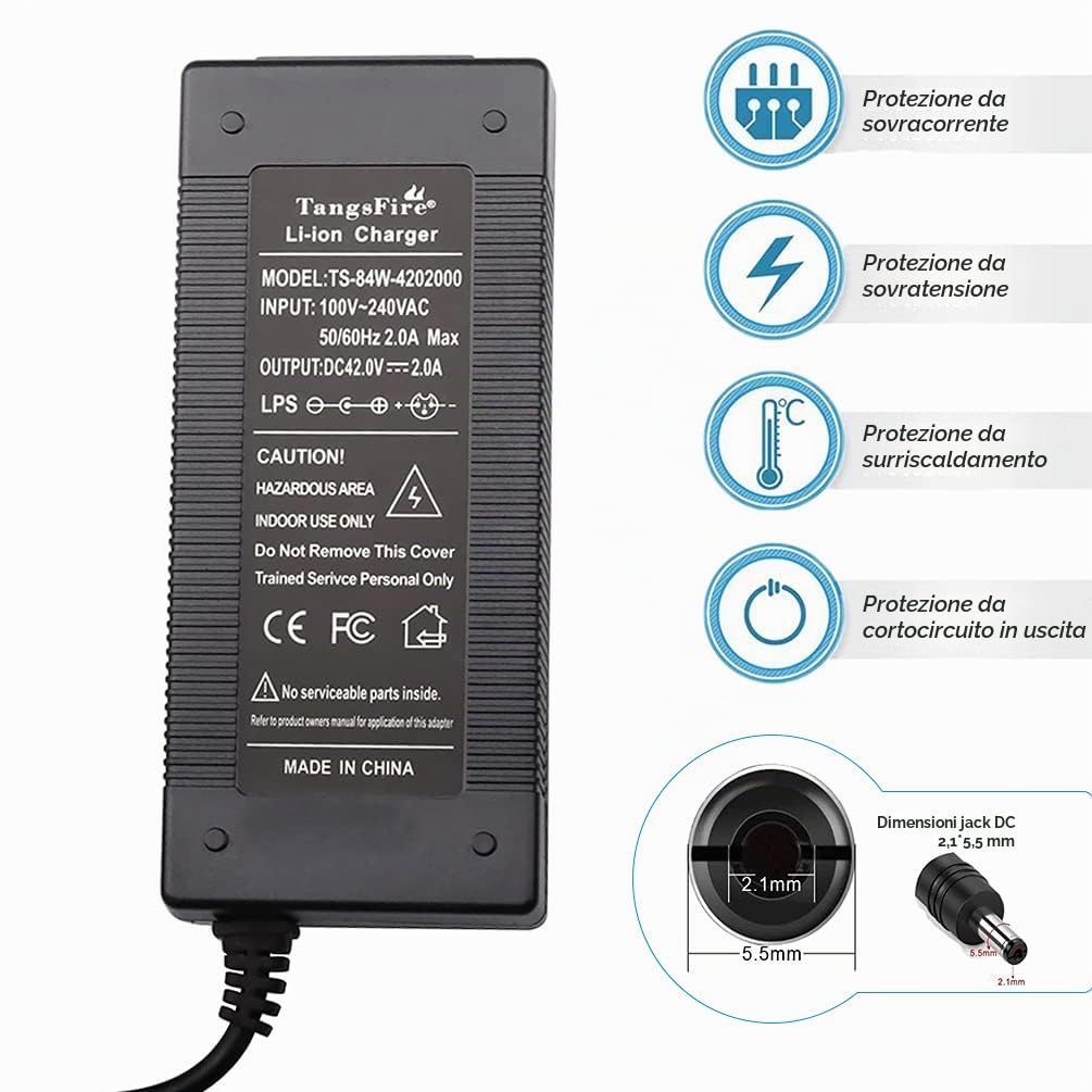 Caricabatterie Bici Elettrica 42V Caricabatterie 42 Volt per Monopattino Elettrico per 36V bici Batteria