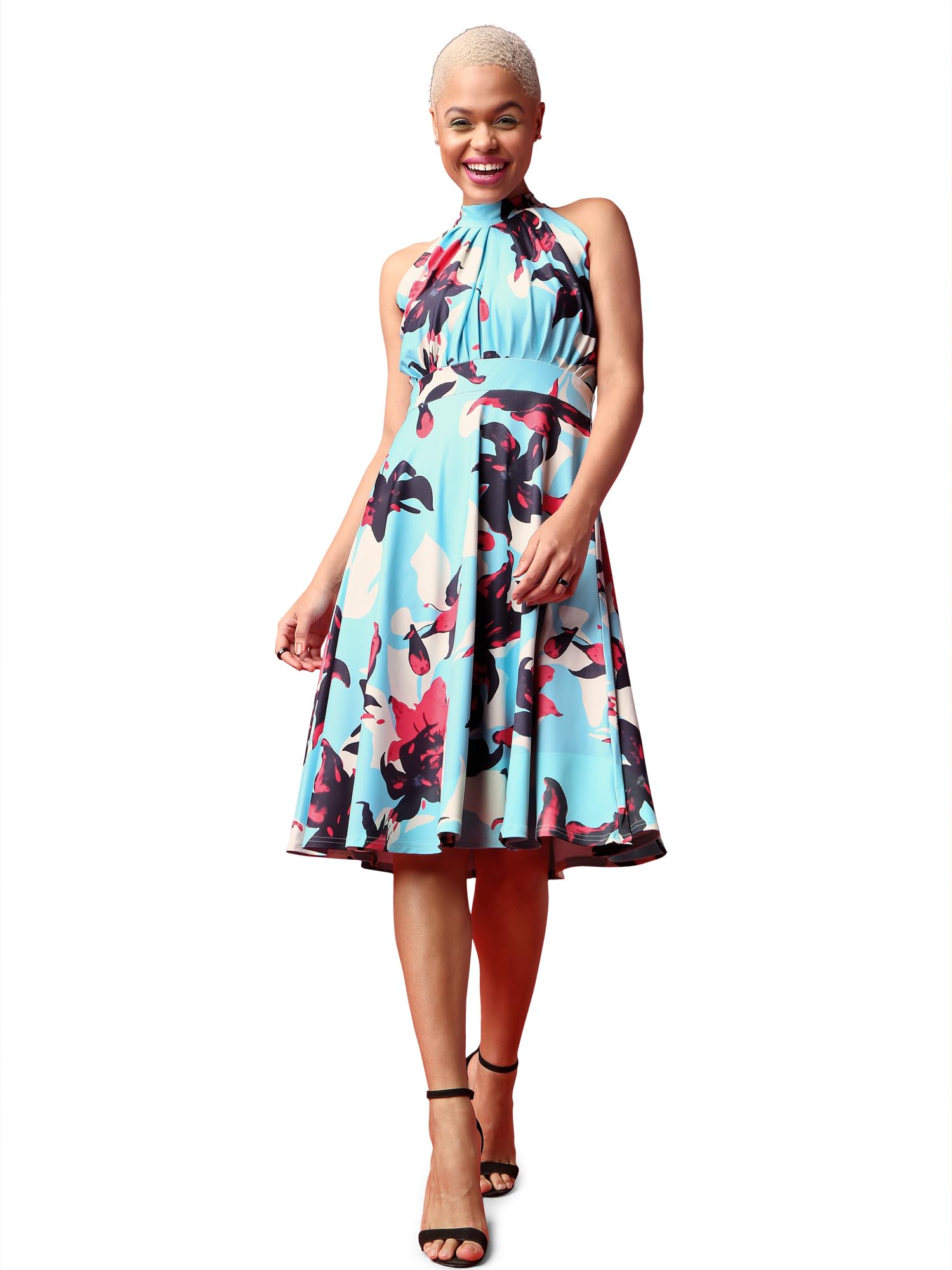 Purvaja Womens Fit & Flare Knee Length Dress (Wini-057-Devil_Sky Blue_Small)