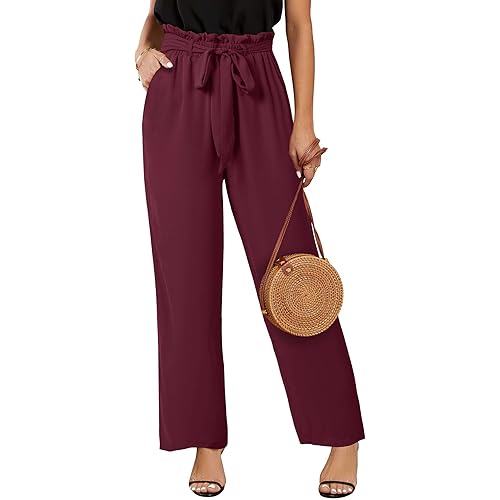 SySea Womens High Waisted Leopard Print Palazzo Pants Belted Wide Leg Long Trousers with Pockets