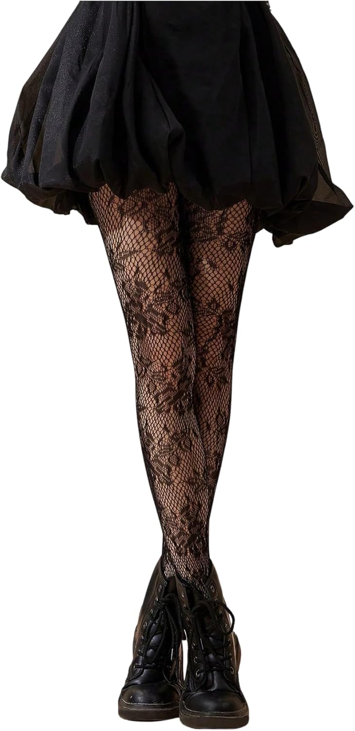 SHENHE Women's Fishnet Tights High Waist Floral Patterned Tights Stockings Pantyhose