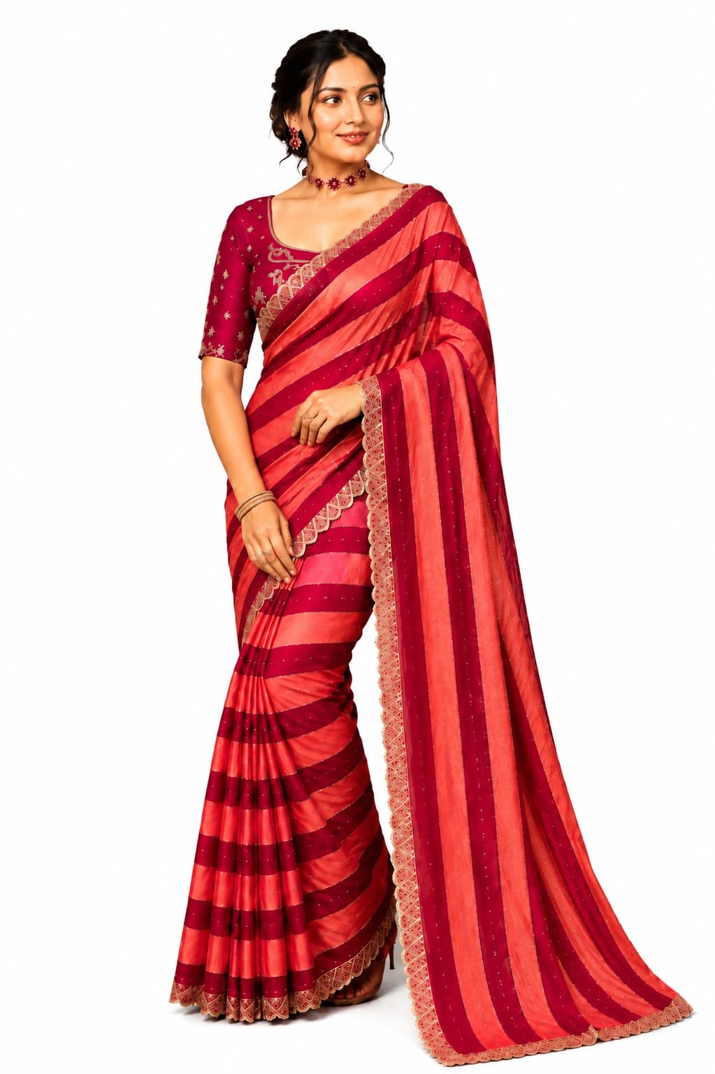 Devanshi Art Women's Striped Georgette Saree with Matching Blouse Piece | Designer Printed Saree with Lace Border Lightweight Ethnic Traditional Saree for Wedding, Festival & Casual Wear-picture-13
