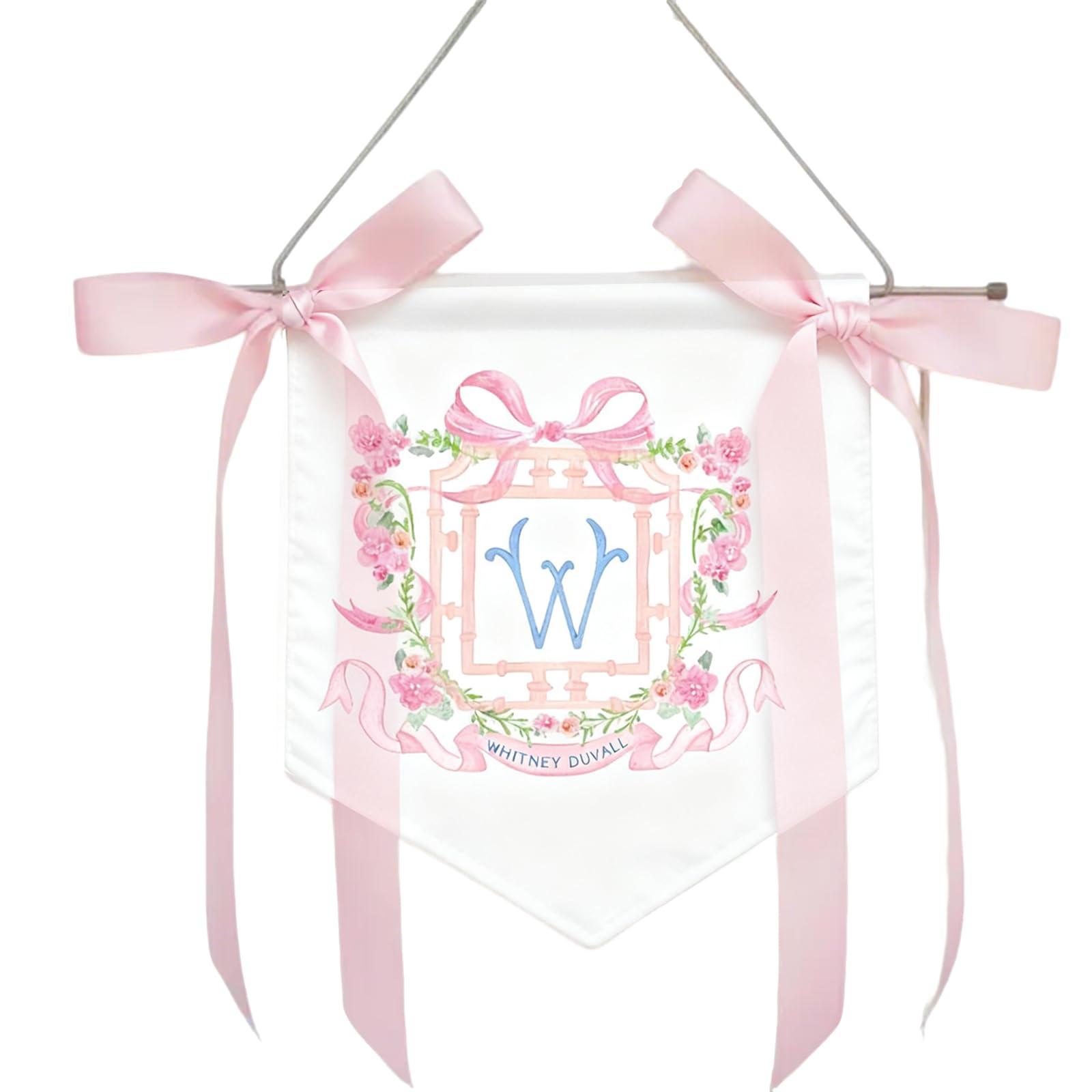 Personalized Embroidered Baby Banner with Bows, Welcome Banner, Hospital Door Sign, Custom Baby Shower Decoration, Canvas Hanging Pennant Flag Banners (Style 3)