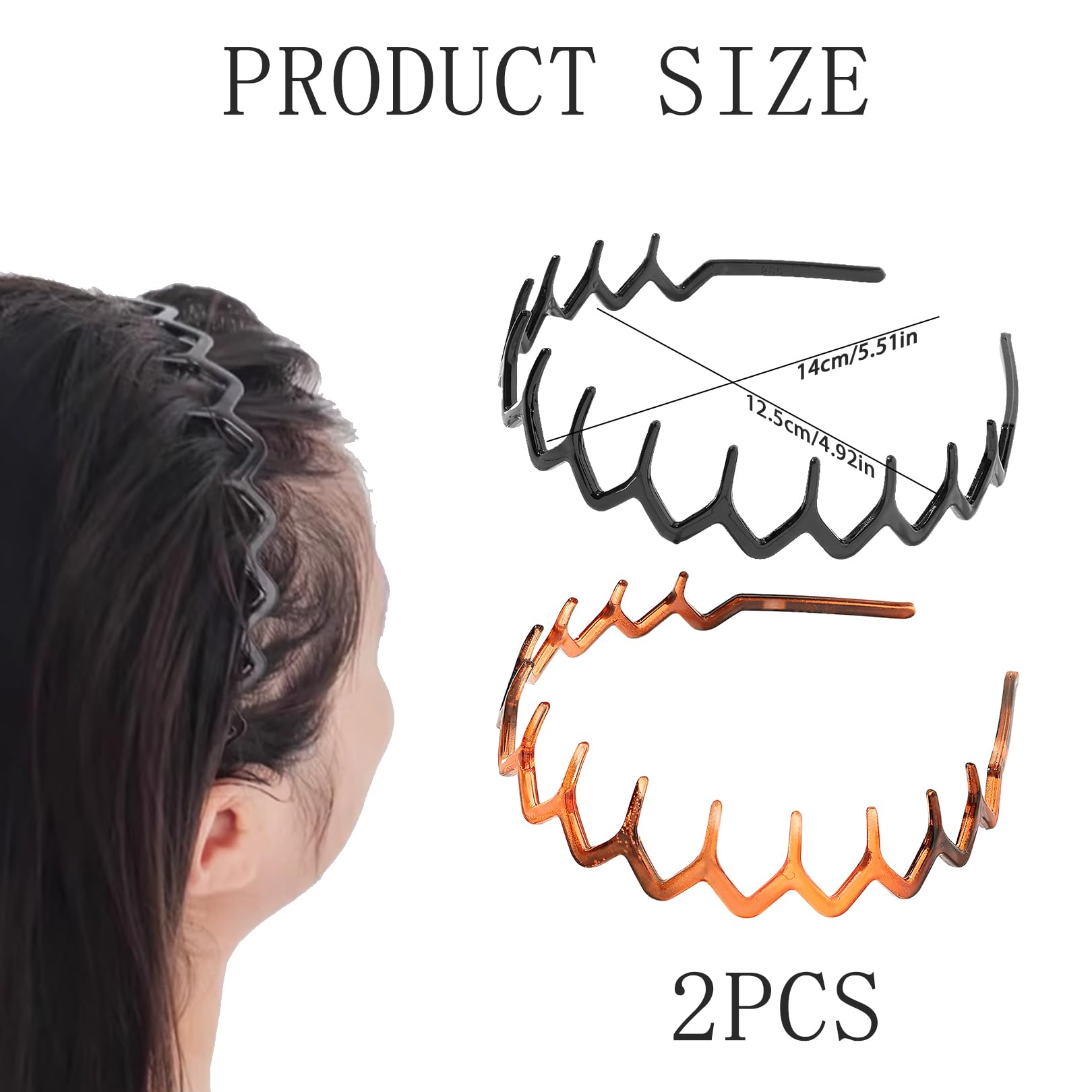 2 Pcs Zig Zag Headband,Zigzag Headband,Women'S Adjustable Tooth Headbands,Fashionable Ladies Teeth Headbands,Non-Slip Hair Accessories,Suit Fashion Girl Hairband,Plastic Zag Hairbands - Image 2