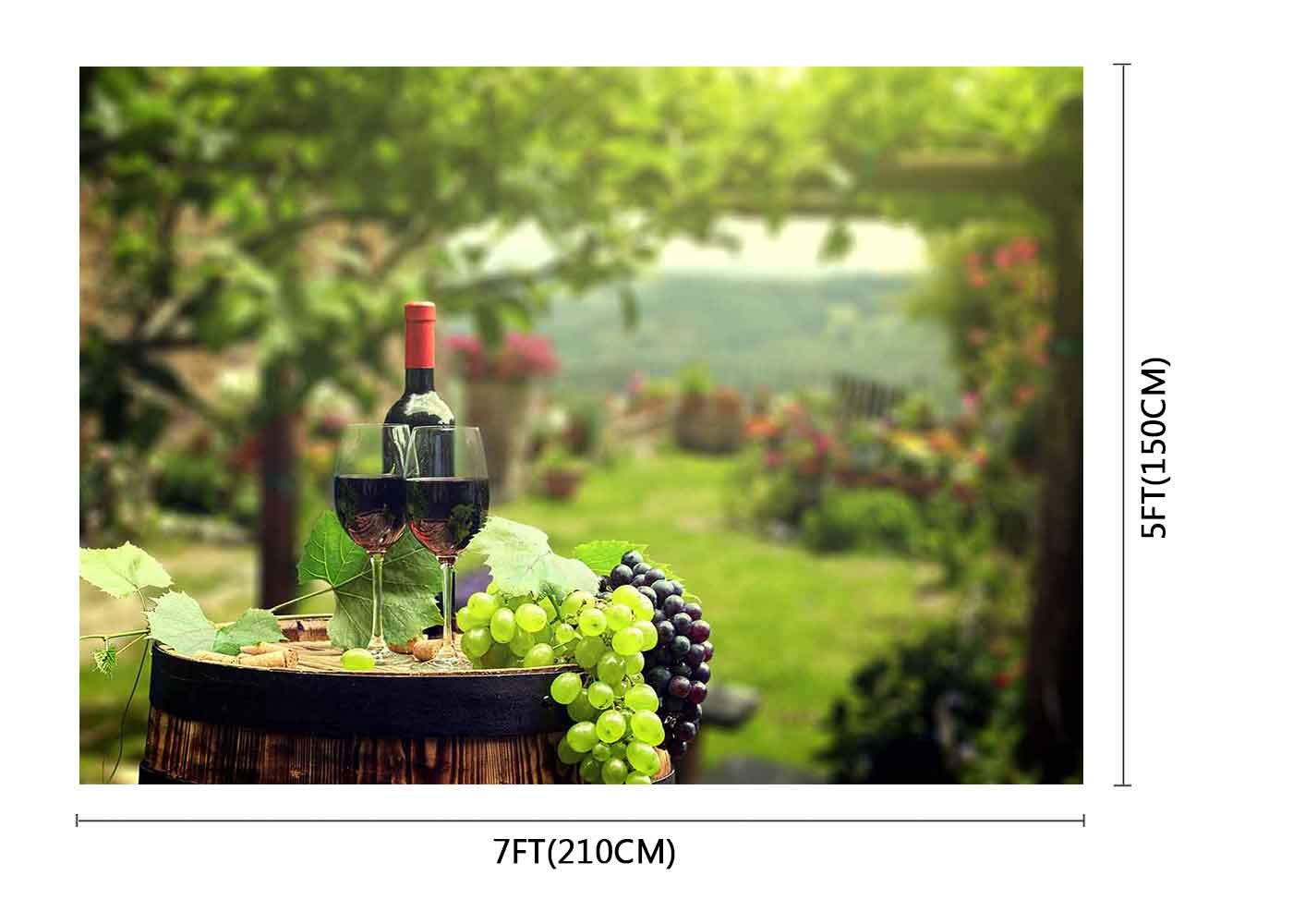 BELECO 9x6ft Fabric Sunset Vineyard Backdrop Wine Glasses And Bottle, Grapes And Wine Barrel, Winery Photography Background Vineyard Theme Party Decorations Birthday Baby Shower Shoot Photo Props - View #5