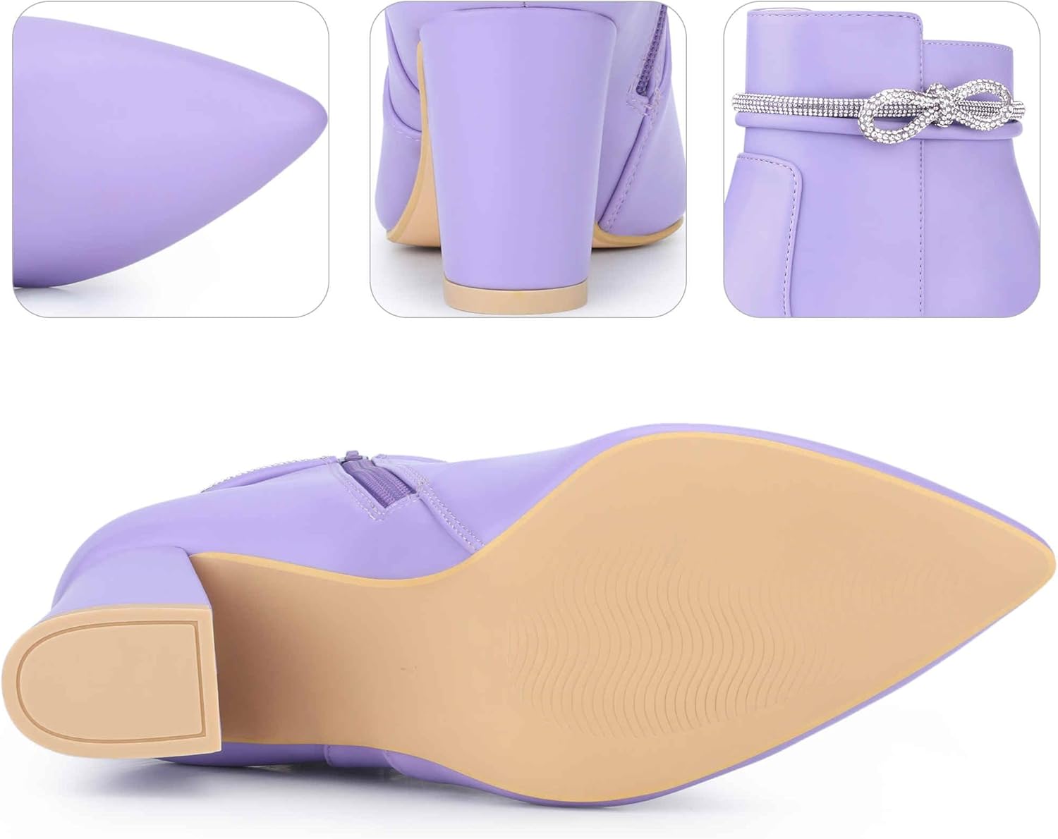 Perphy Rhinestone Bow Pointed Toe Chunky Heel Ankle Boots for Women