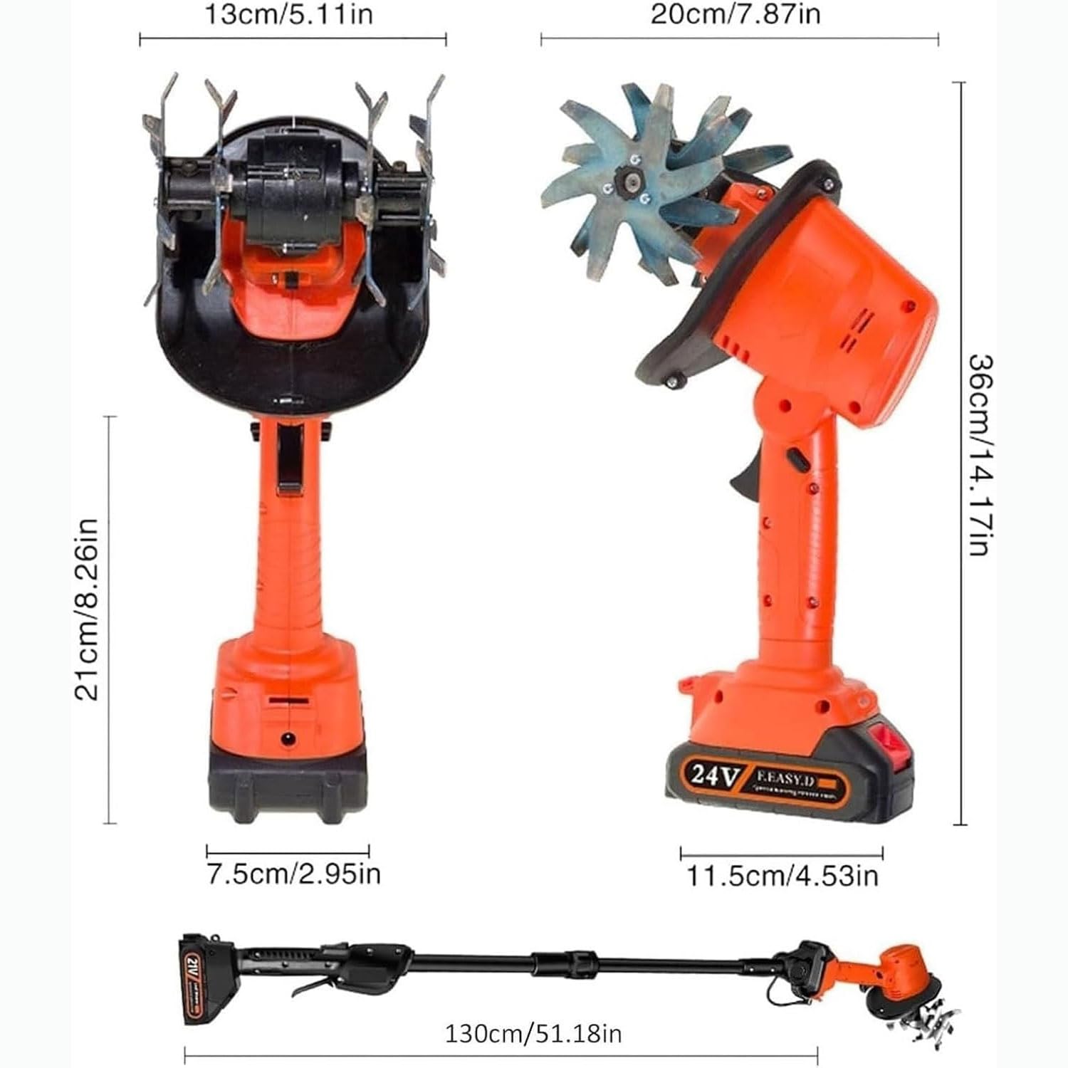Motobineuse électrique sans Fil portative, 235 TR/Min, cultivateur de Sol de Jardin électrique avec Poteau télescopique, Largeur de Travail de 10 cm et Profondeur de labourage de 10 cm(1 Battery)