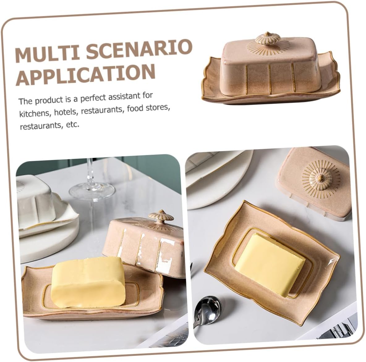 Ceramic Butter Dish with Lid Food-grade Dessert Box Tableware Dish for Butter Cheese Storage and Snack Serving Non-fading Kitchen Plate for Household Use