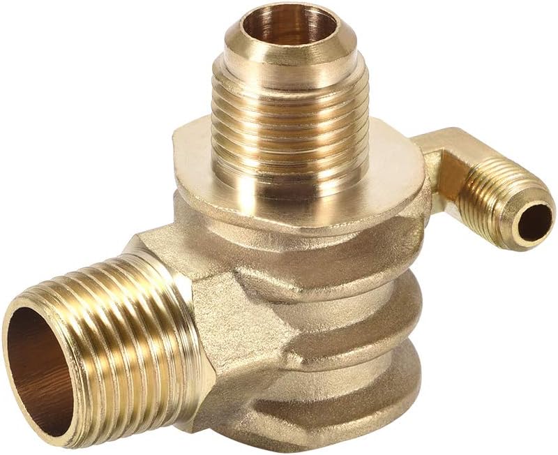 uxcell Air Compressor Check Valve, G1/2 x 19mm x M10 Male Thread (21mmx19mmx10mm), 3 Way Pneumatic Accessory, Brass 2pcs