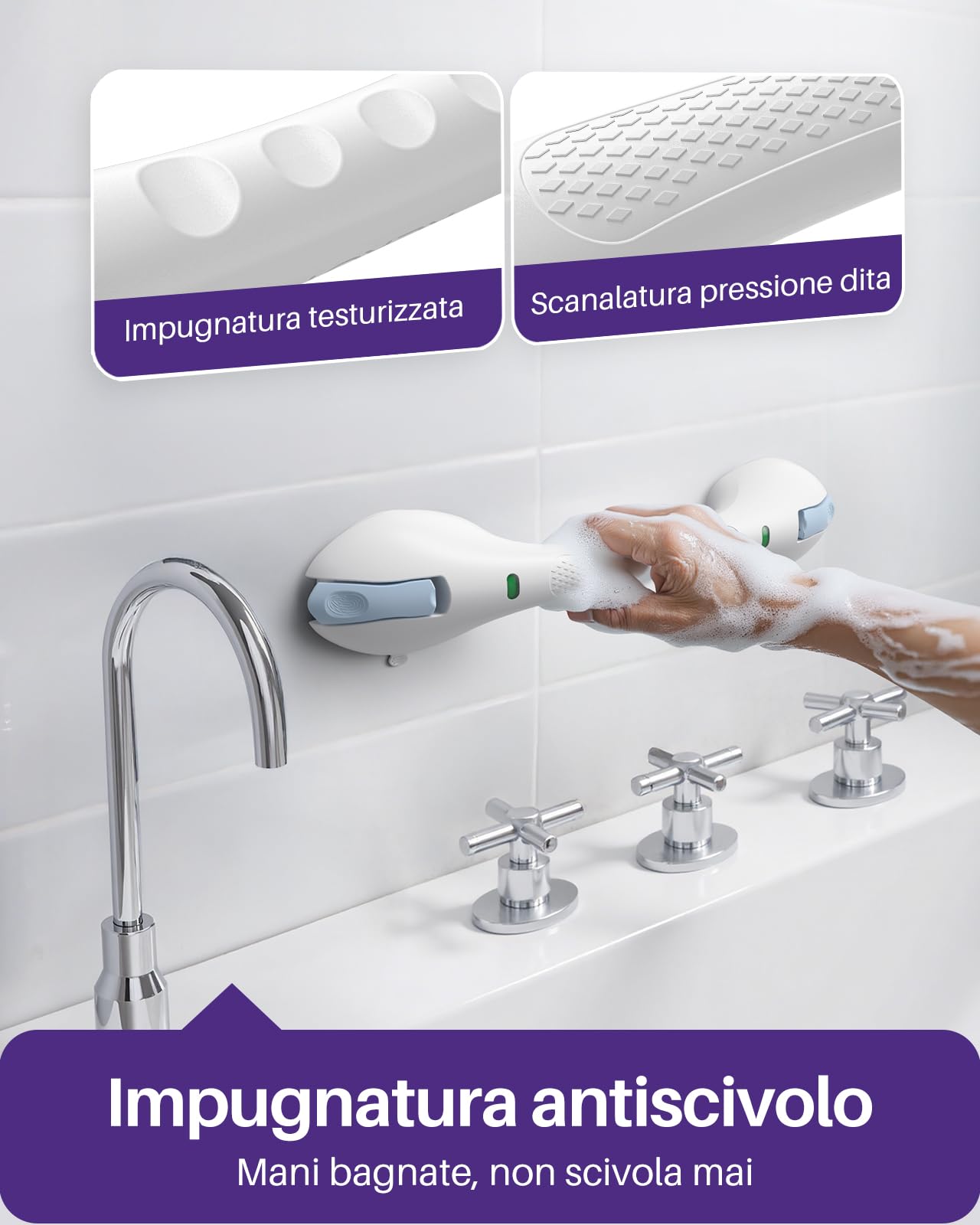 KEKOY Maniglia Doccia Anziani Ventosa Forte con Indicatore, Maniglione Bagno Disabili, Maniglione Doccia per Anziani/Adulti – Senza Trapanare, Rimovibile per Bagno/Vasca (Blu*1, 44,5 cm)