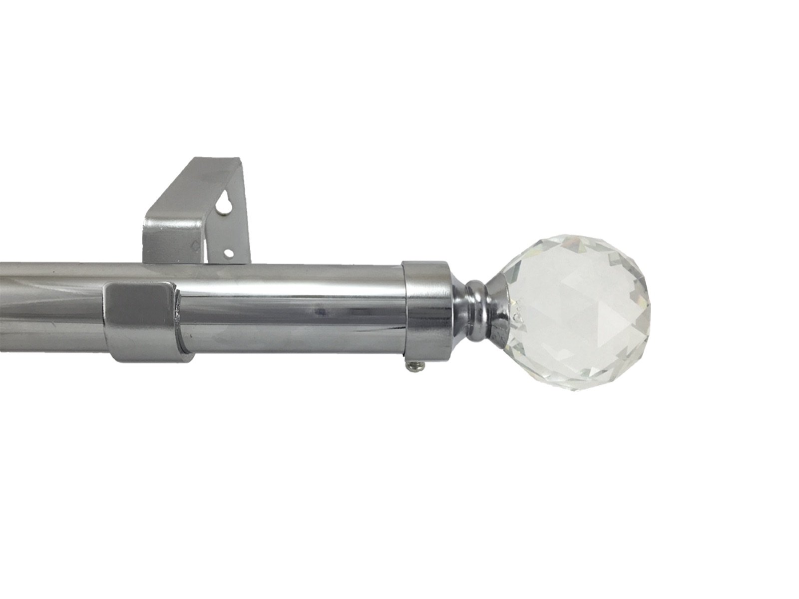 28mm Diameter Extendable Eyelet Metal Curtain Pole Crystal Ball Finials Polished Chrome, Antique Brass & Brushed Chrome (1.2m - 2m Extendable, Polished Chrome)