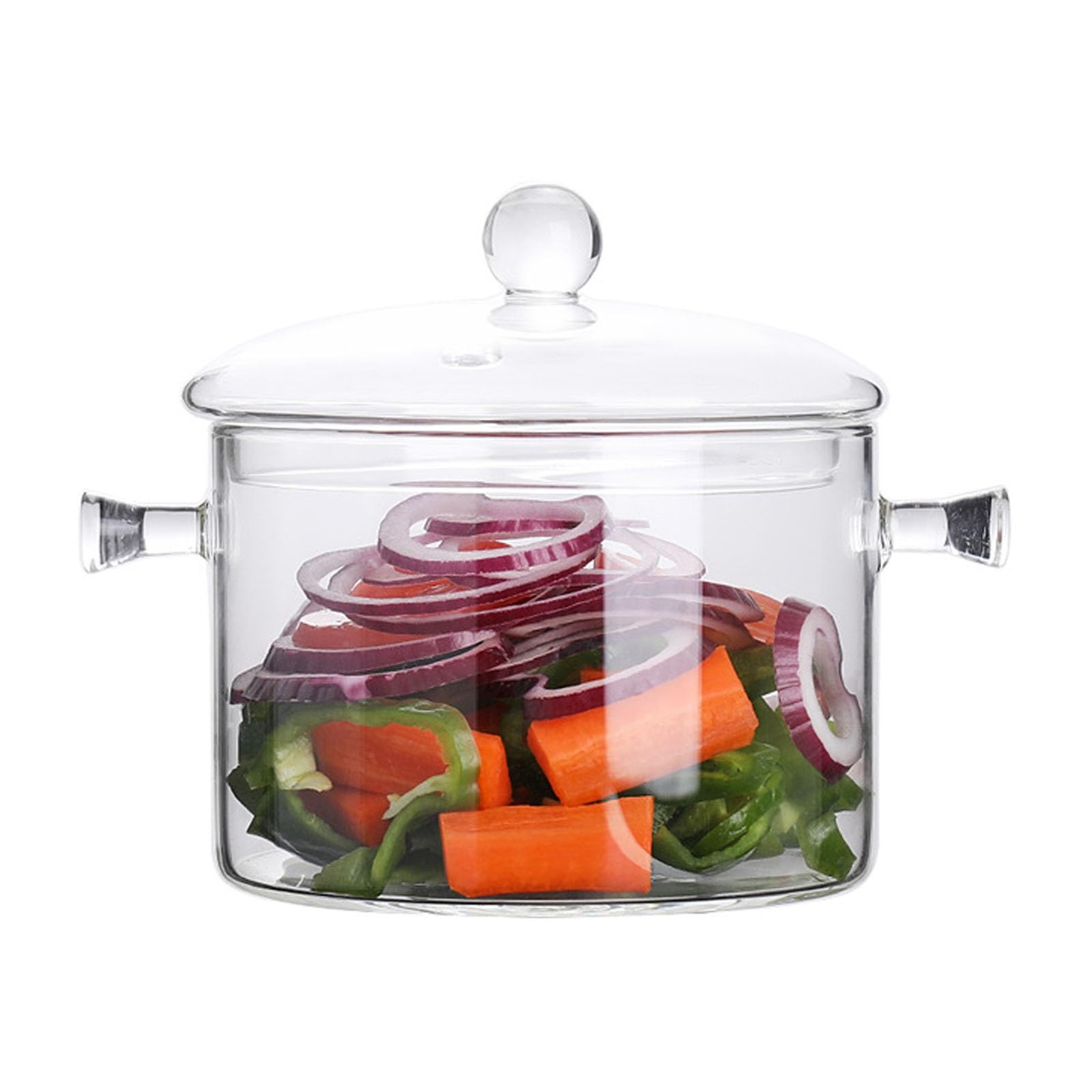 XYUERU Heat-resistant glass pot with lid, cooking glass cooking pot transparent pot with two handles, stovetop cooking pot noodle bowls for kitchen and restaurant soup milk porridge(1900ml)