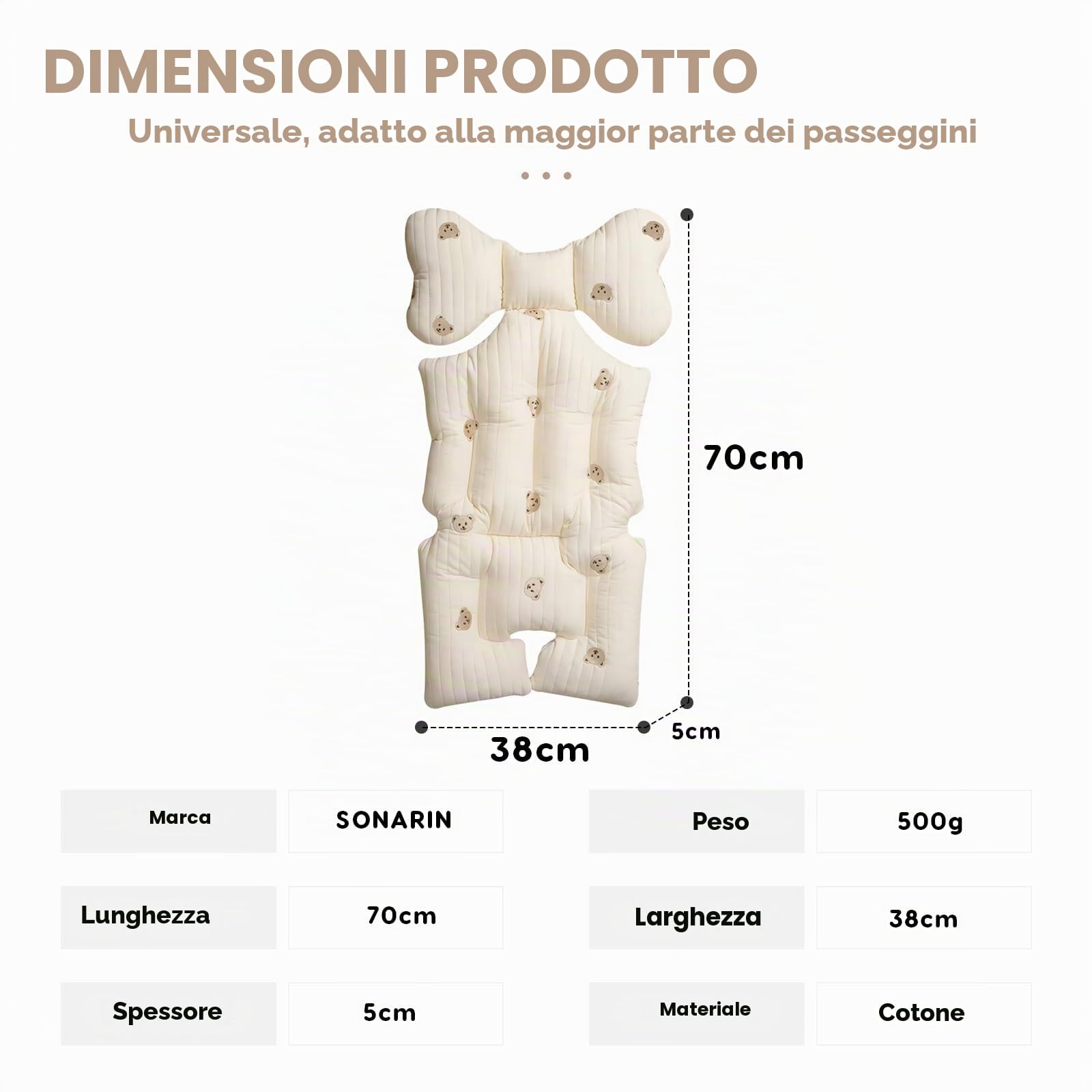 SONARIN Morbido Cuscino Passeggino,Spesso Cotone Copriseduta Passeggino Universale Materassino Passeggino Riduttore Passeggino Cuscino Sedile per Passeggino Seggiolino Auto(Orso)