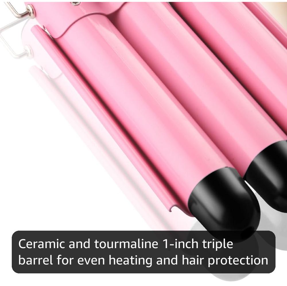 3 Barrel Curling Iron Hair Crimper: Birthday Gifts for Women Aleath Dual Voltage Adjustable Temperature Three Barrels Hair Waver - Ceramic 1 inch Curler Wand