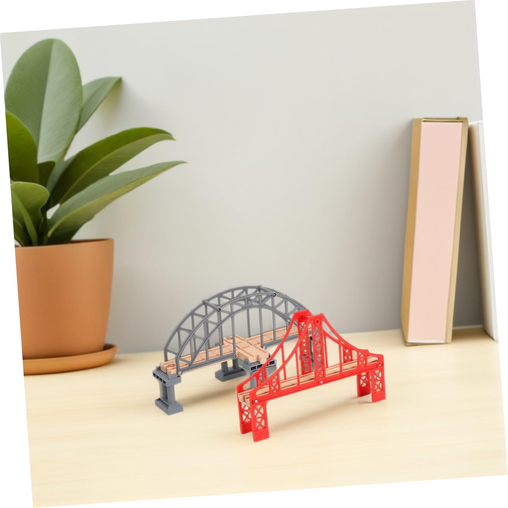 Puente de Vías de Tren de Juguete Rojo 2 Piezas para Maqueta