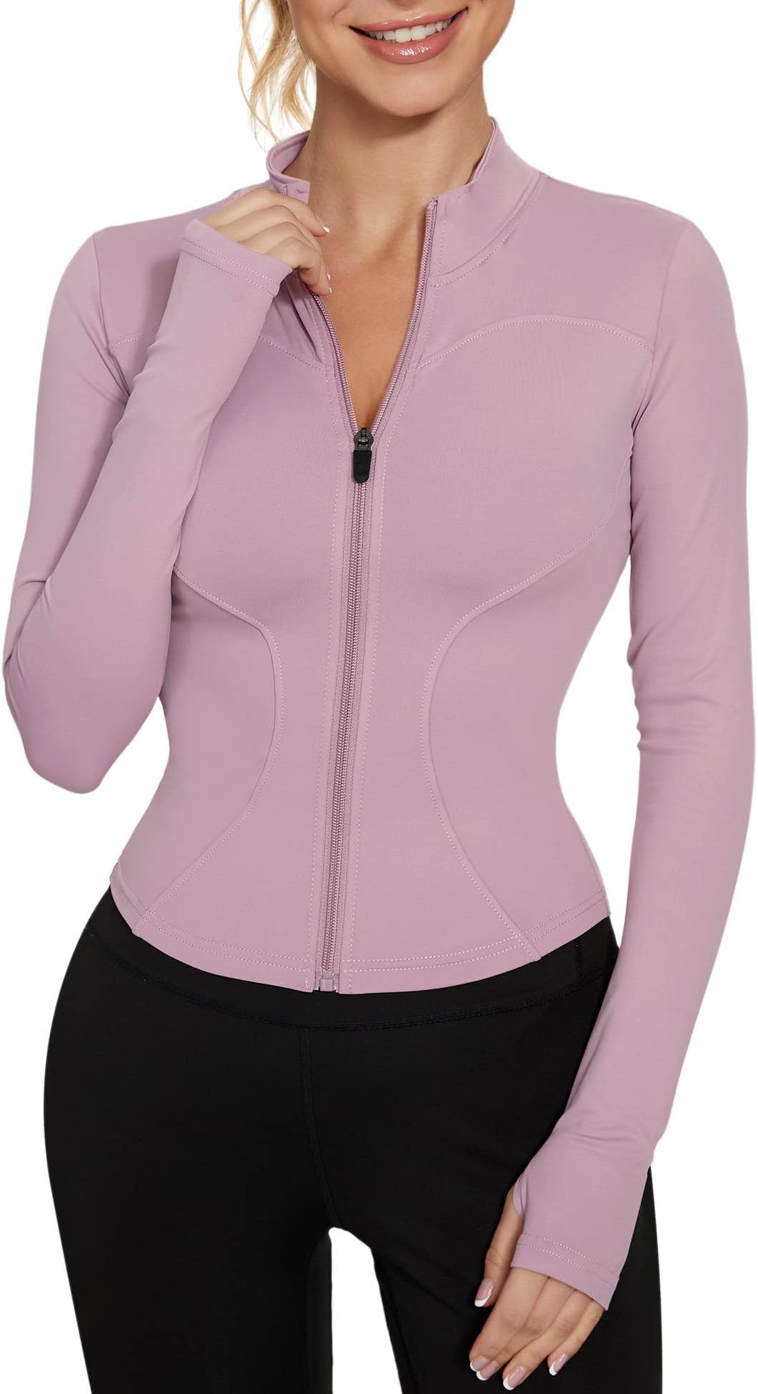 LUYAAWomen's Workout Jacket Lightweight Zip Up Yoga Jacket Cropped Athletic Slim Fit Tops