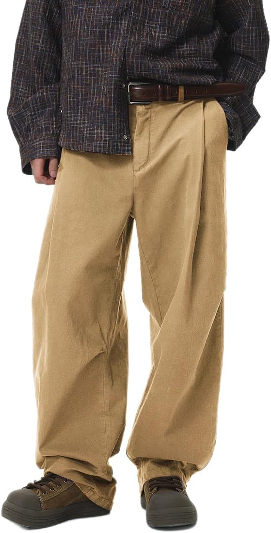 Mens Cargo Pants Elastic Waist Casual Baggy Pants Cotton Workout Trousers with Pockets