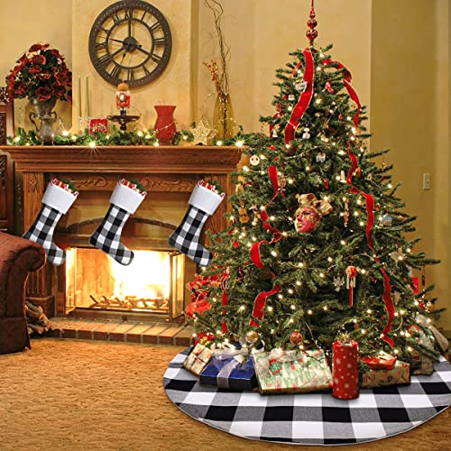 Waarms 36 Inch Xmas Tree Skirts - Buffalo Plaid Christmas Tree Skirt And Stocking Set - Larger 3 Inch Black And White Checked Tree Skirts Mat For Christmas Tree Decorations (Black And White, 36 Inch) #TOP5