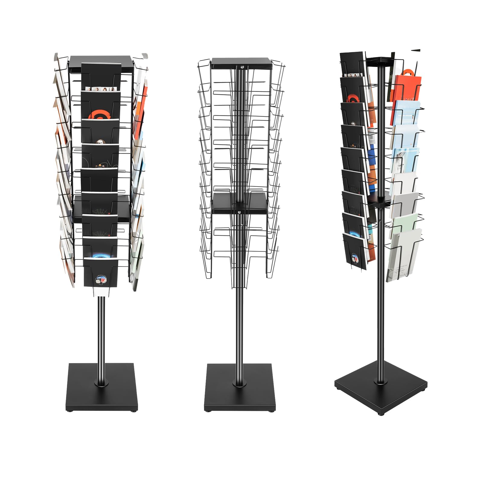 MSAIERPLR 36 Pocket Rotating Magazine Rack, 360°Rotating Brochure Display Stand, Floor Standing Magazine Display Organizer For Retail Store Office, 132.3lbs Load Capacity