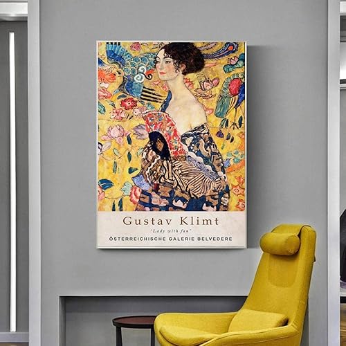 Miniatura 2 de Pinturas vintage de Gustav Klimt, dama con fanáticos, lienzo de exposición de arte abstracto, arte de pared, póster de Gustav Klimt, impresiones