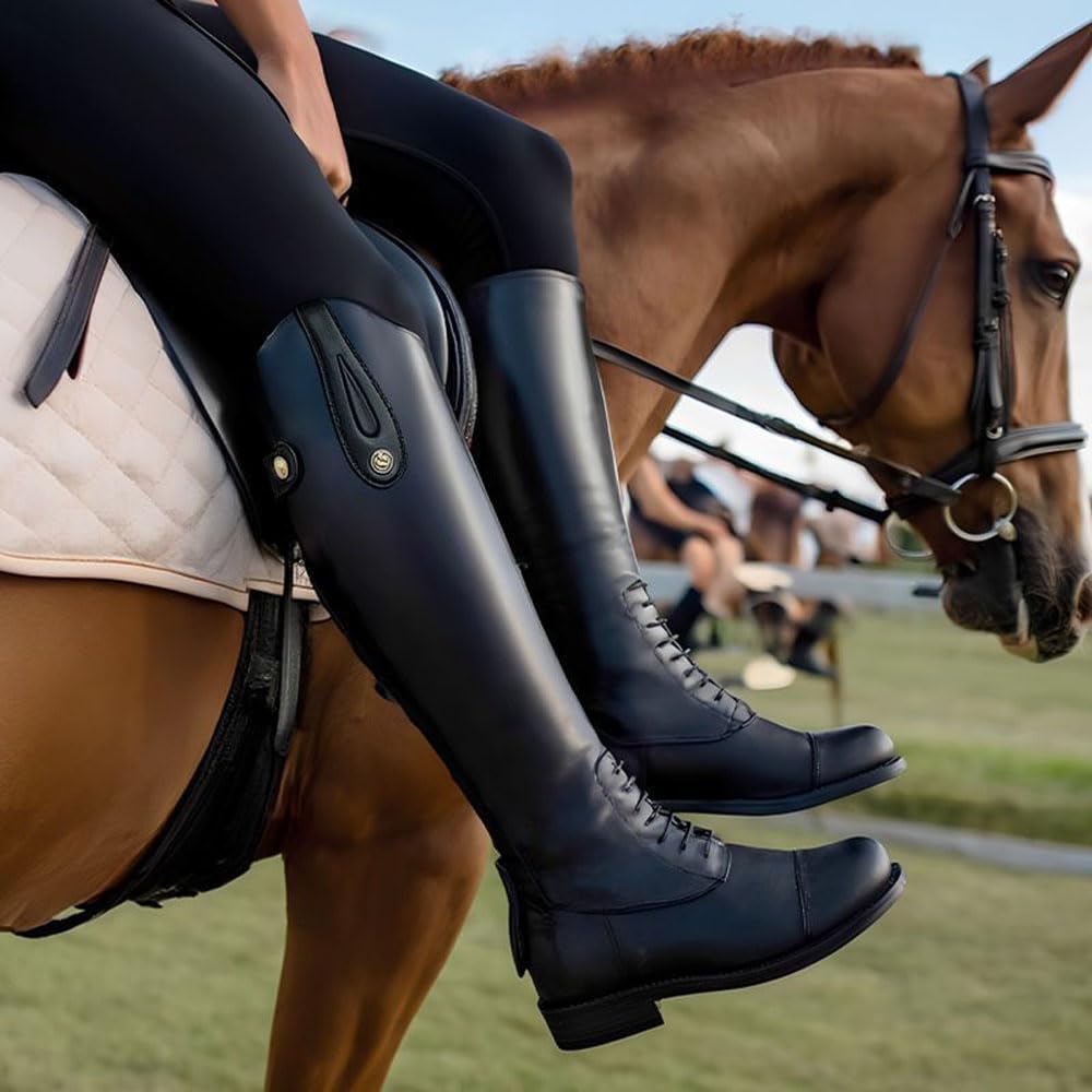 Stivali Da Equitazione Da Donna, Stivali Da Equitazione Lunghi Con Cerniera Posteriore in Morbida Pelle per Ragazze Principianti