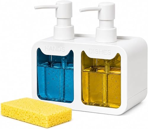 2-in-1 Liquid Soap Dispenser with Sponge Holder, 700 ml, White