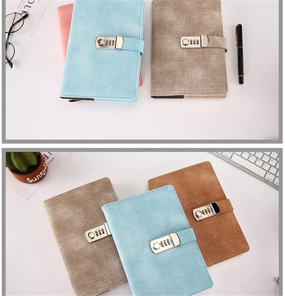 ACiyD Contraseña Cuaderno Papel Bloqueable Libro portátil PU Cuero Diario Cerradura Diario del Viajero Plan semanal Papelería Escolar Regalos (Color : Style B) (Style B)