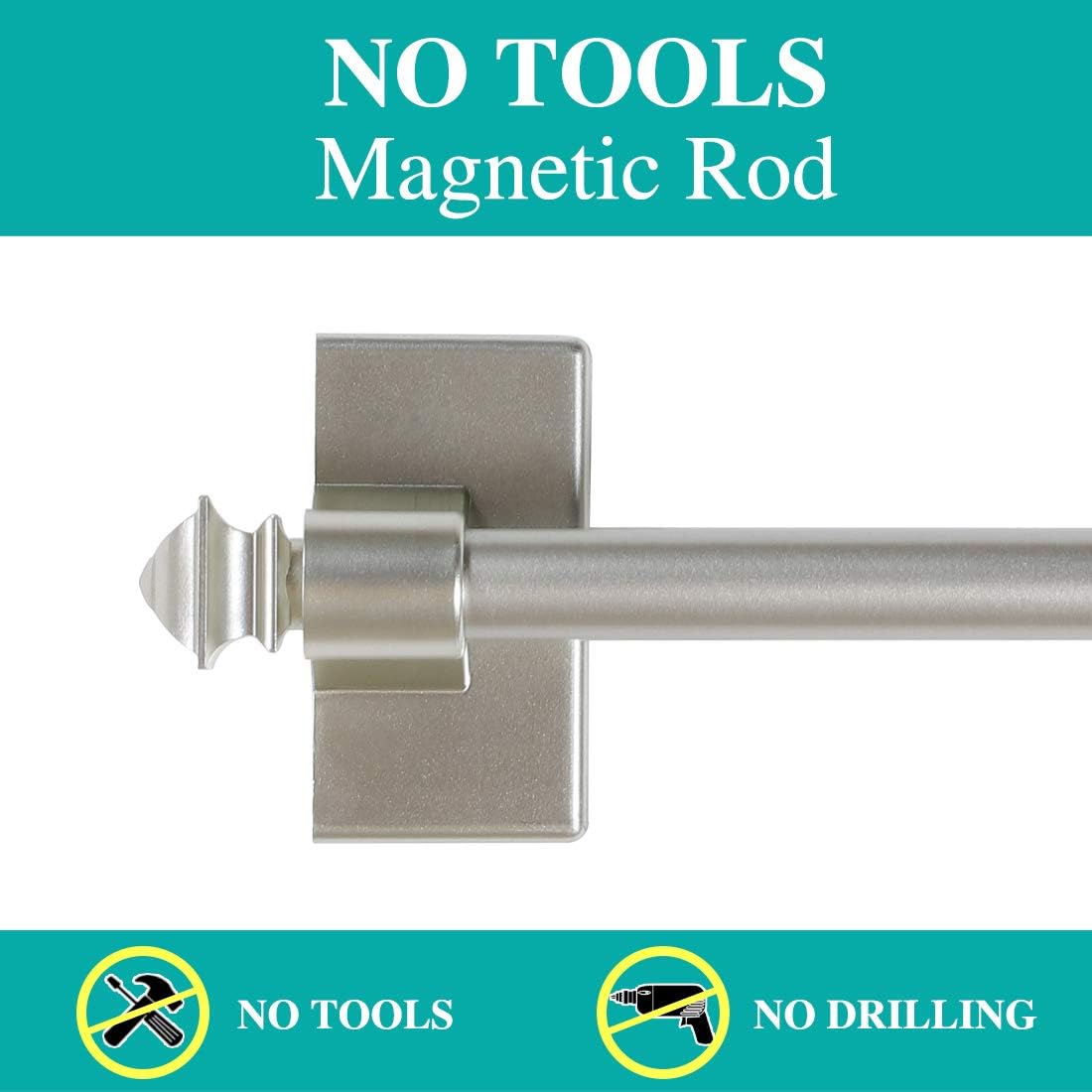 Turquoize Magnetic Curtain Rod Multi-Use Adjustable Cafe Sidelight Magnetic Rods, 16"-28" Magnetic Curtain Rod, Nickel, 4-Pack