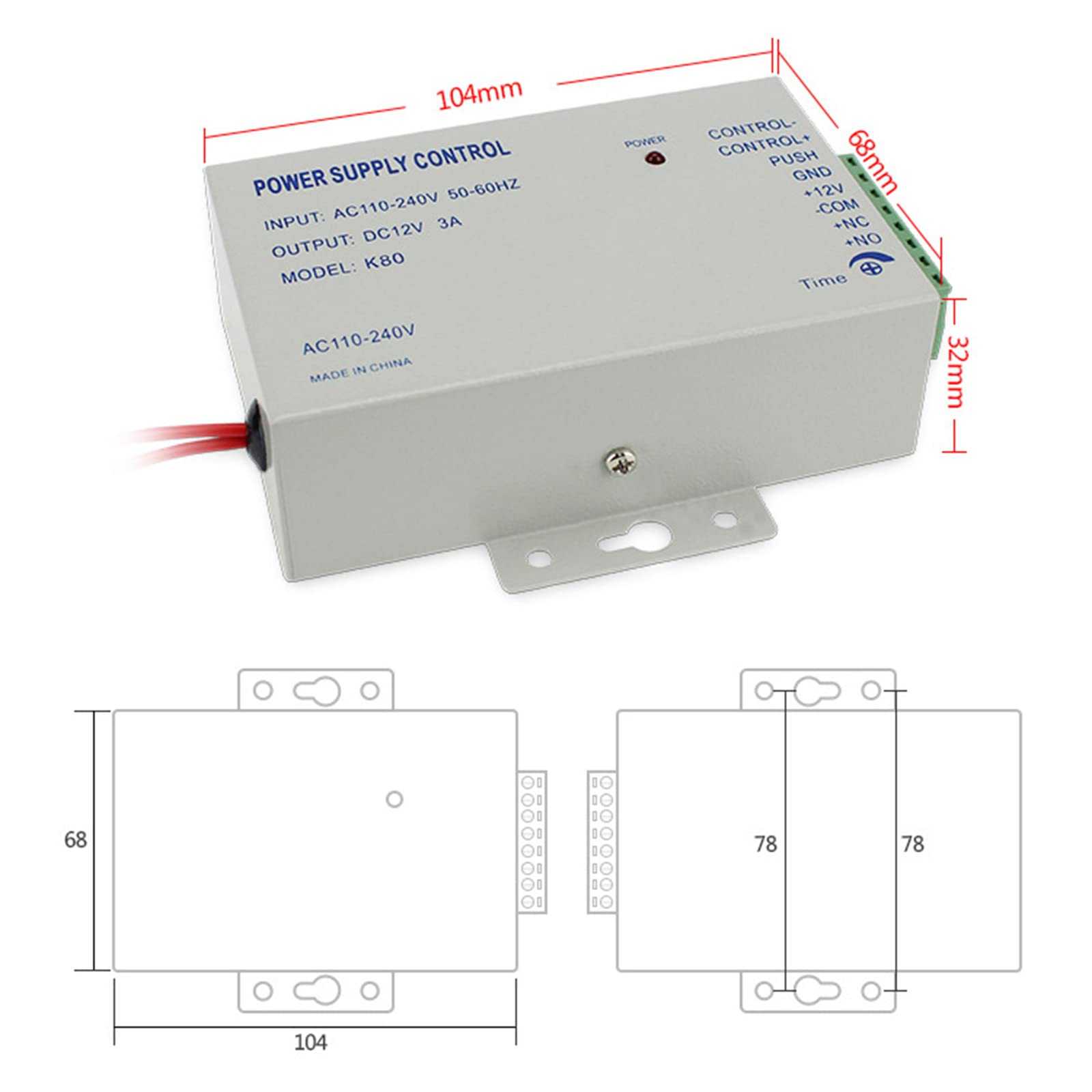 EKoi Universal DIY Professional Power Supply Control TA-K80 Module 3A/AC 110-240V For Home Door Access Controller Electric Magnetic Gate Lock System - View #11