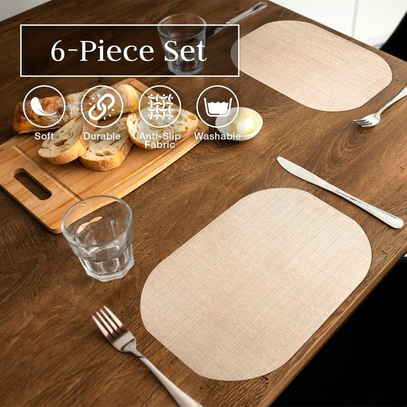 Miniatura 5 de Andie Home - Manteles individuales ovalados para mesa de cocina y comedor, juego de 6 piezas, resistentes al calor y lavables a la superficie, color