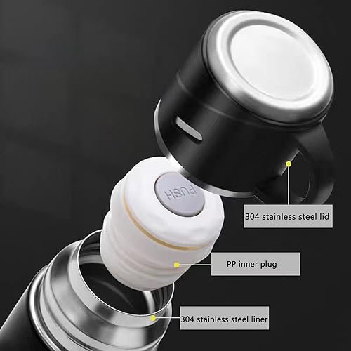 Miniatura 7 de Botella de agua aislada, taza de café de viaje de acero inoxidable, frasco de café para bebidas frías y calientes, 16.23 onzas líquidas (negro)