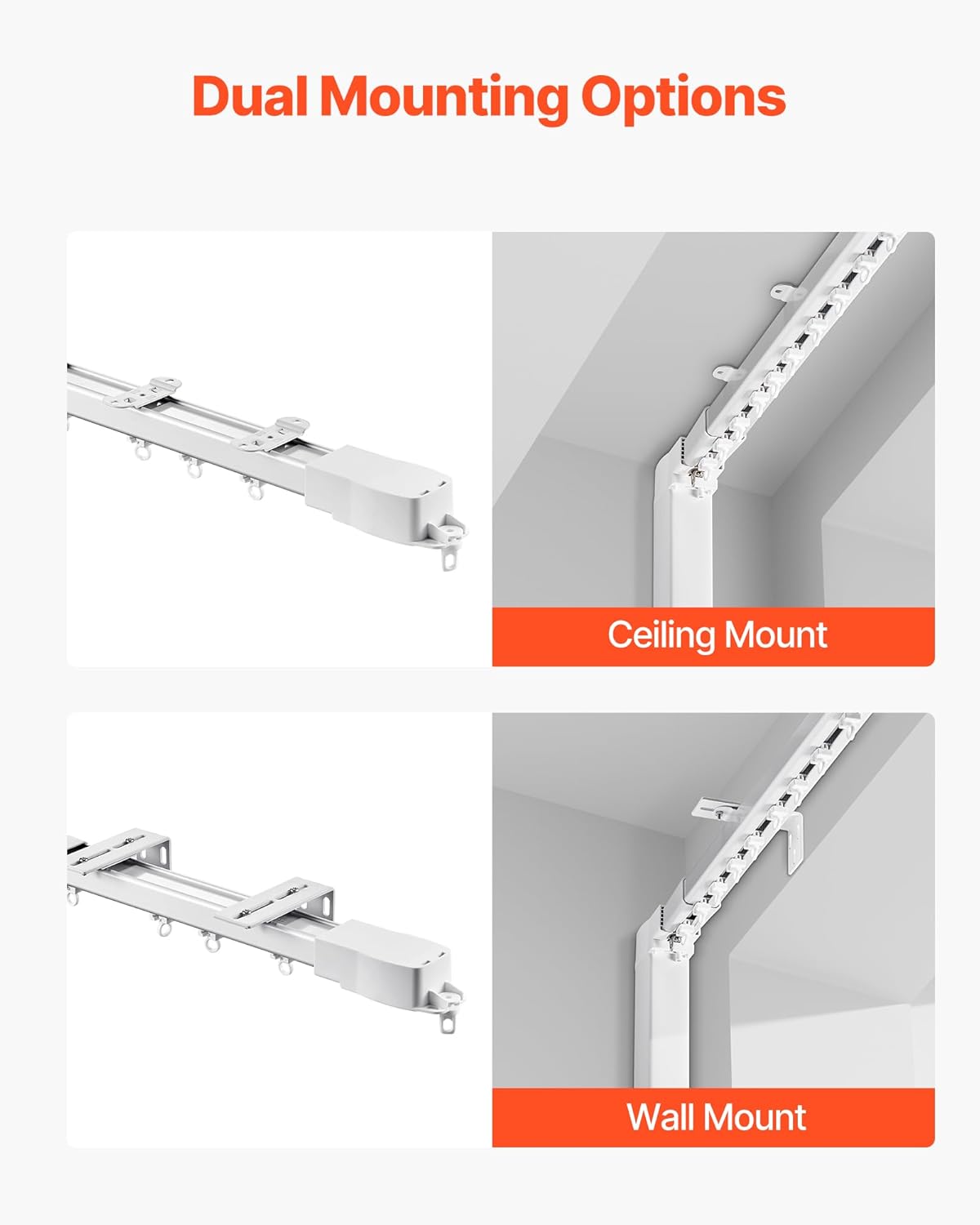 VEVOR Smart Electric Curtain Track, 71-118 inch Adjustable Length, Motorized Rod with Remote, Ceiling and Wall Mount, Automated Curtain Track System Compatible with Alexa, Google Home, App Control