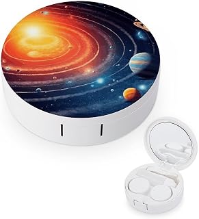 Outer Space Galaxy Solar System Contact Lens Case with Cleaner Washer Portable Contact Lens Holder Box with Mirror Tweezers Remover Tool Solution Bottle for Daily Makeup Office