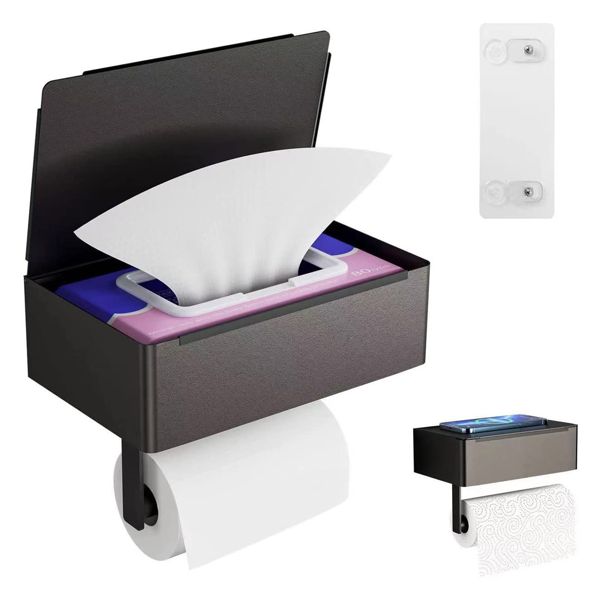 Amazon｜光沢のある黒色のトイレットペーパーホルダー、収納ケース付き