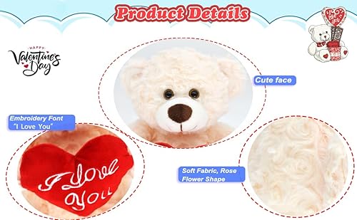 Miniatura 4 de Bakalizoo Muñecas de oso de peluche de 12 pulgadas con corazón rojo, juguetes de animales de felpa suave para el día de San Valentín, para ella,
