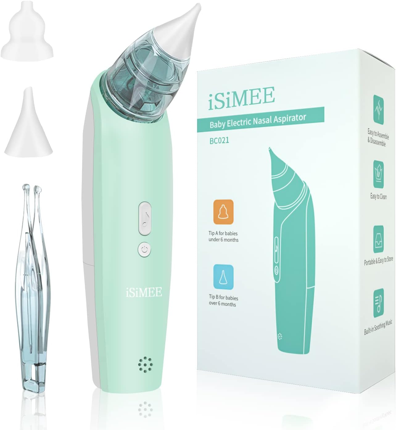 iSiMEE Baby Nasal Aspirator, Safe Hygienic Electric Nose Suction for Baby, Automatic Mucus Sucker for Infants, Baby Nose Cleaner with 2 Sizes of Nose Tips, Mucus Remover with Music for Toddlers