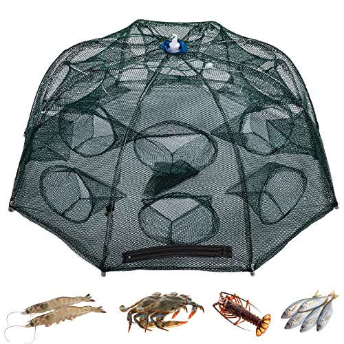 Goture Collapsible Folded Crab Trap Fishing Net Minnow Fish Crayfish Crawdad Shrimp Bait Trap With Rope 8 12 16 18 Holes #TOP11