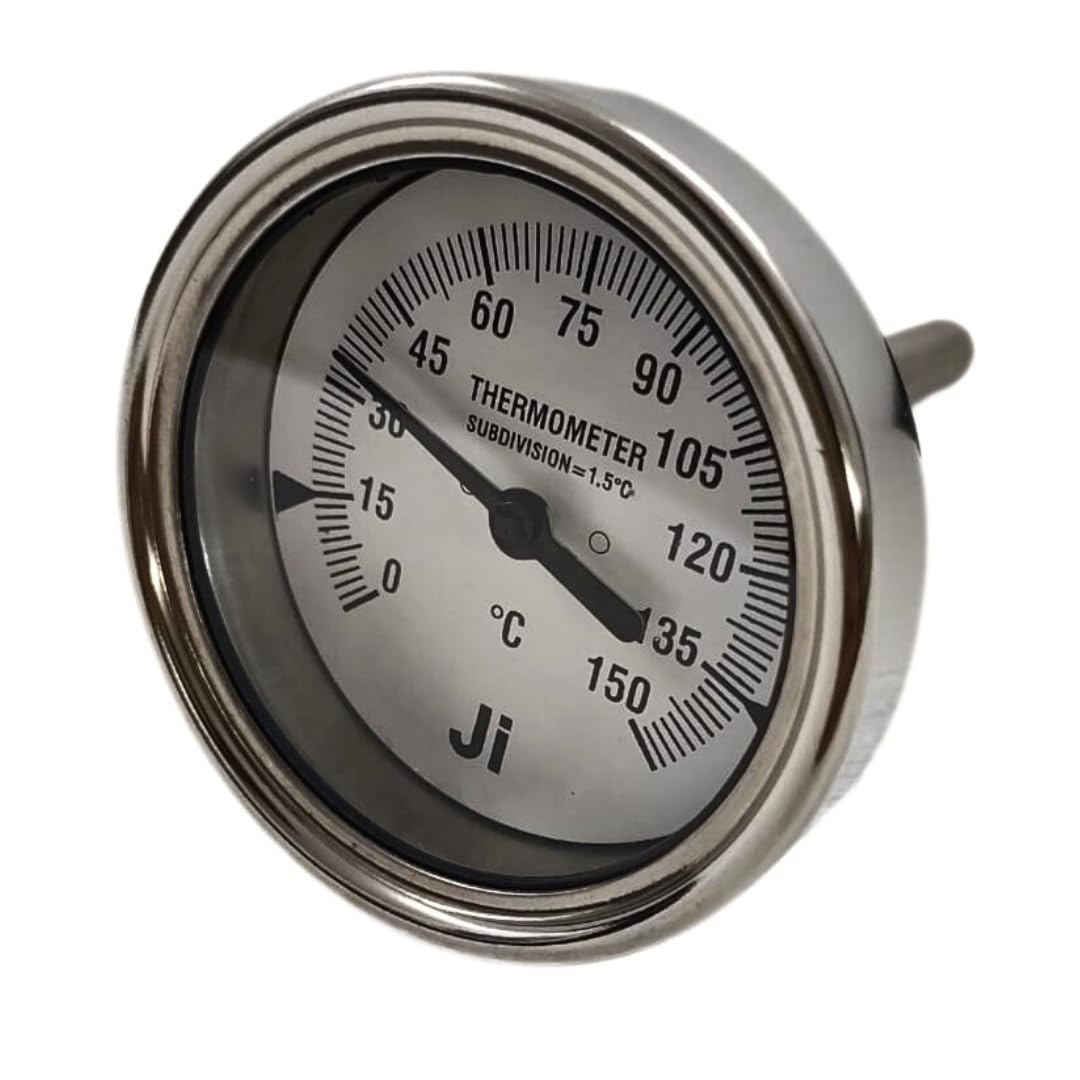 "Ji" Japsin Instrumentation Bimetal Dial Thermometer Dial, 2 1/2", Range 0 to 150 Deg C, Direct Mounting Back Entry, Connection 1/2" BSP (M), Stem Length 75 mm Long X 10 mm OD, SS Body-image-32
