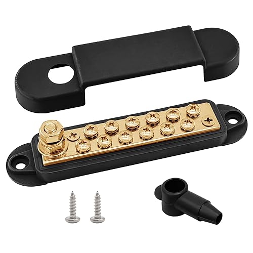 Miniatura 11 de Barra de bus de bloque de distribución de energía de 1/4 pulgadas con 12 tornillos #8, Ampper 5.3 pulgadas, 12 V, 150 A, bloque de distribución