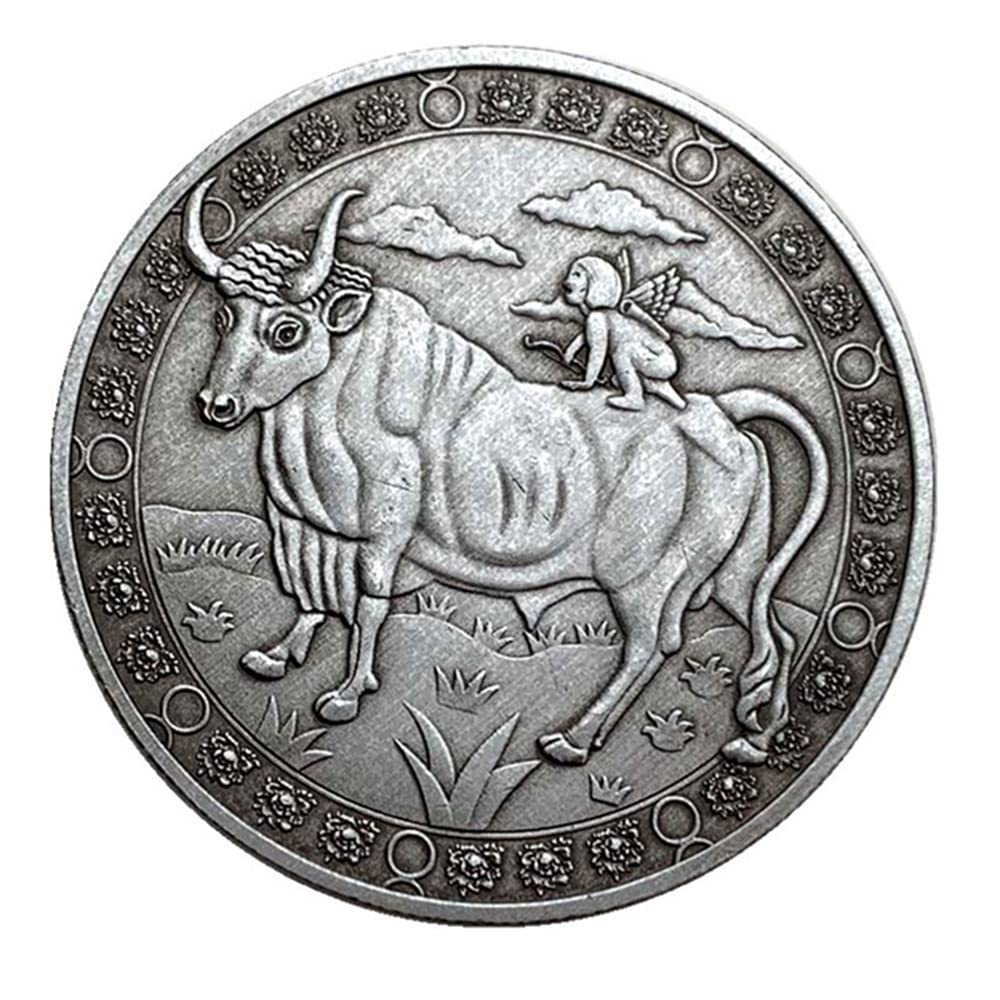 Aomcisi Creative Twelve Constellations Zodiac Coin Challenge Ancient Silver Commemorative Coins Home Decor Crafts Art Collection Gift (Taurus)