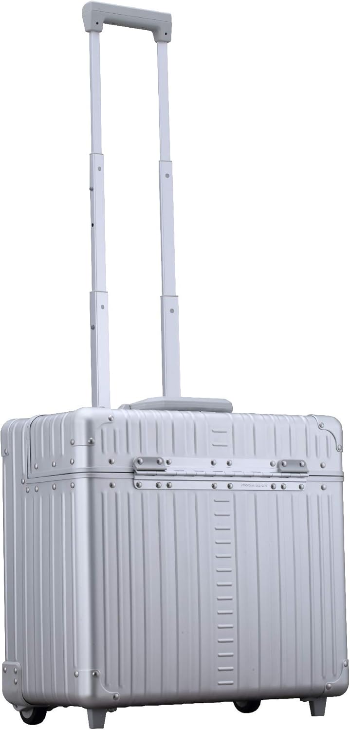 All Aluminum Lightweight 17” Premium Two Wheels Pilot Business Laptop Travel Luggage, Catalog Case with Laptop Sleeve and Built-In Removable Dividers, Rolling Laptop Bag for Men and Women (Platinum)