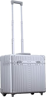 All Aluminum Lightweight 17” Premium Two Wheels Pilot Business Laptop Travel Luggage, Catalog Case with Laptop Sleeve and Built-In Removable Dividers, Rolling Laptop Bag for Men and Women (Platinum)