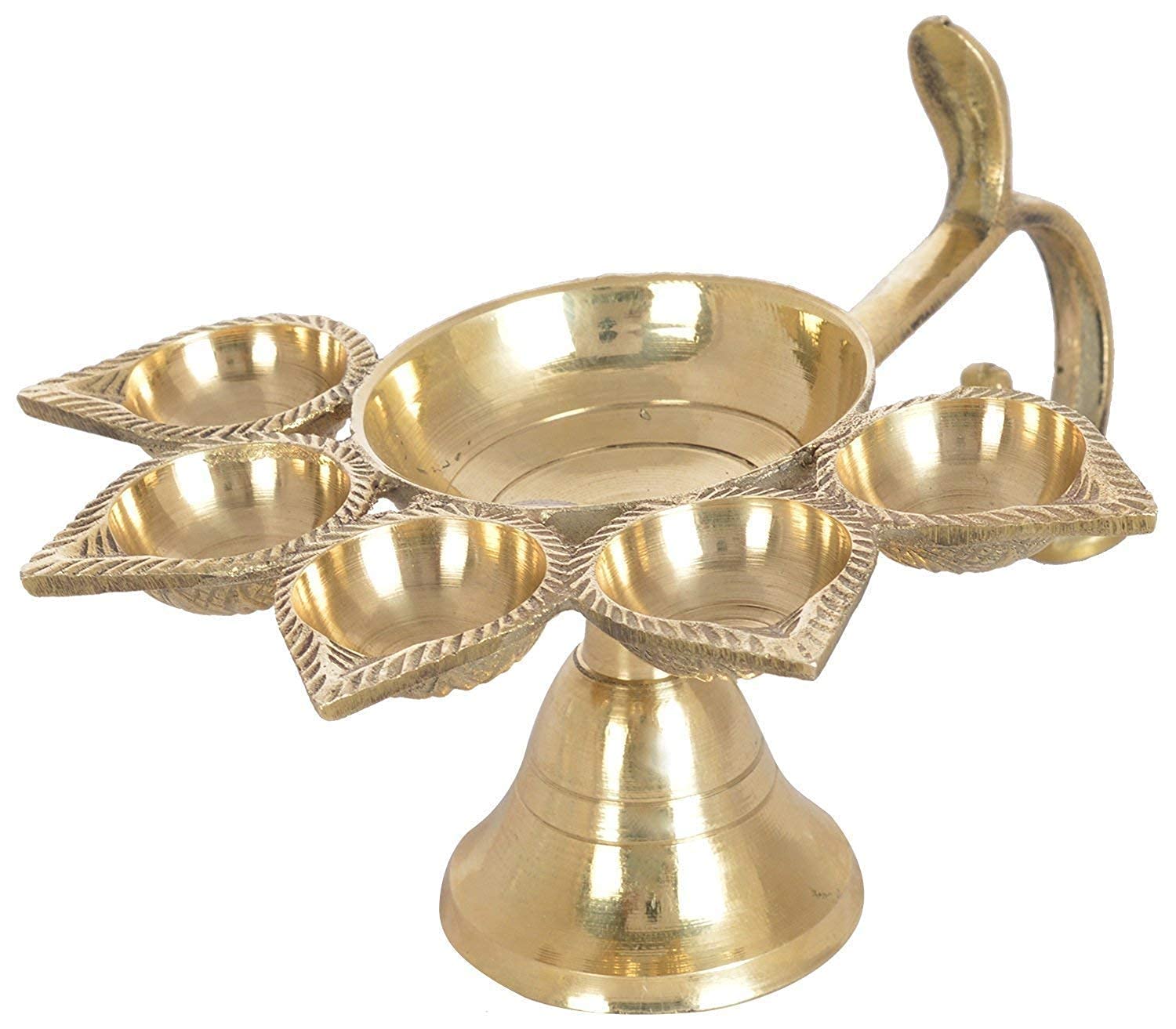 Pure Brass Panch Aarti Lamp Pancharti Diya Oil Lamp Puja Aarti Diya Panch Mukhi Aarti Deepak Oil Lamp Puja Accessory for Gifting and Religious Purpose 5 Face Brass Diya Lamp AVA800-image-41