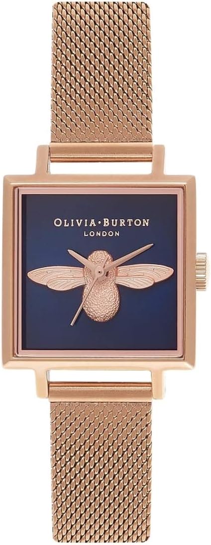 Olivia Burton Analog Quarzuhr für Damen Edelstahl-Mesh Gliederarmband