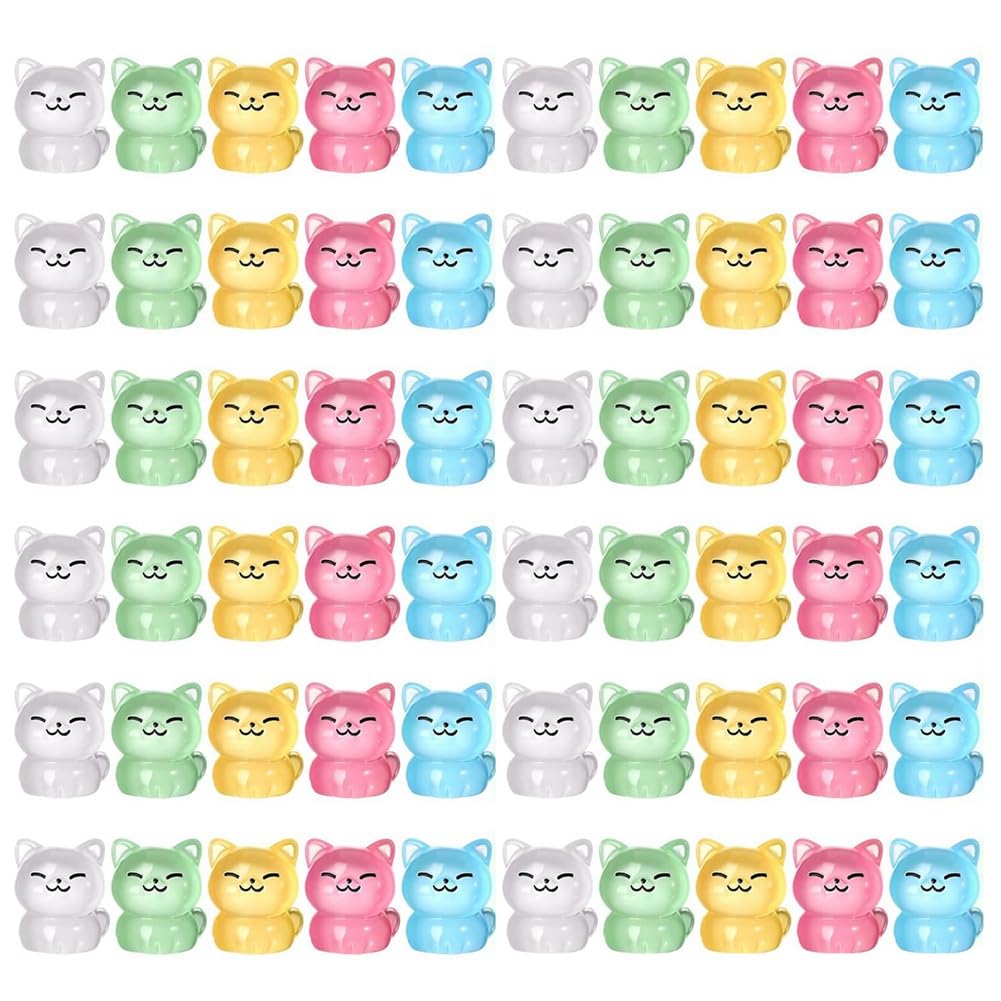 CTRLZS 60 Pcs Miniature Cat Figurines Resin Cat Cute Small Cat Figures Glow in the Dark Mini Resin Animals Cat