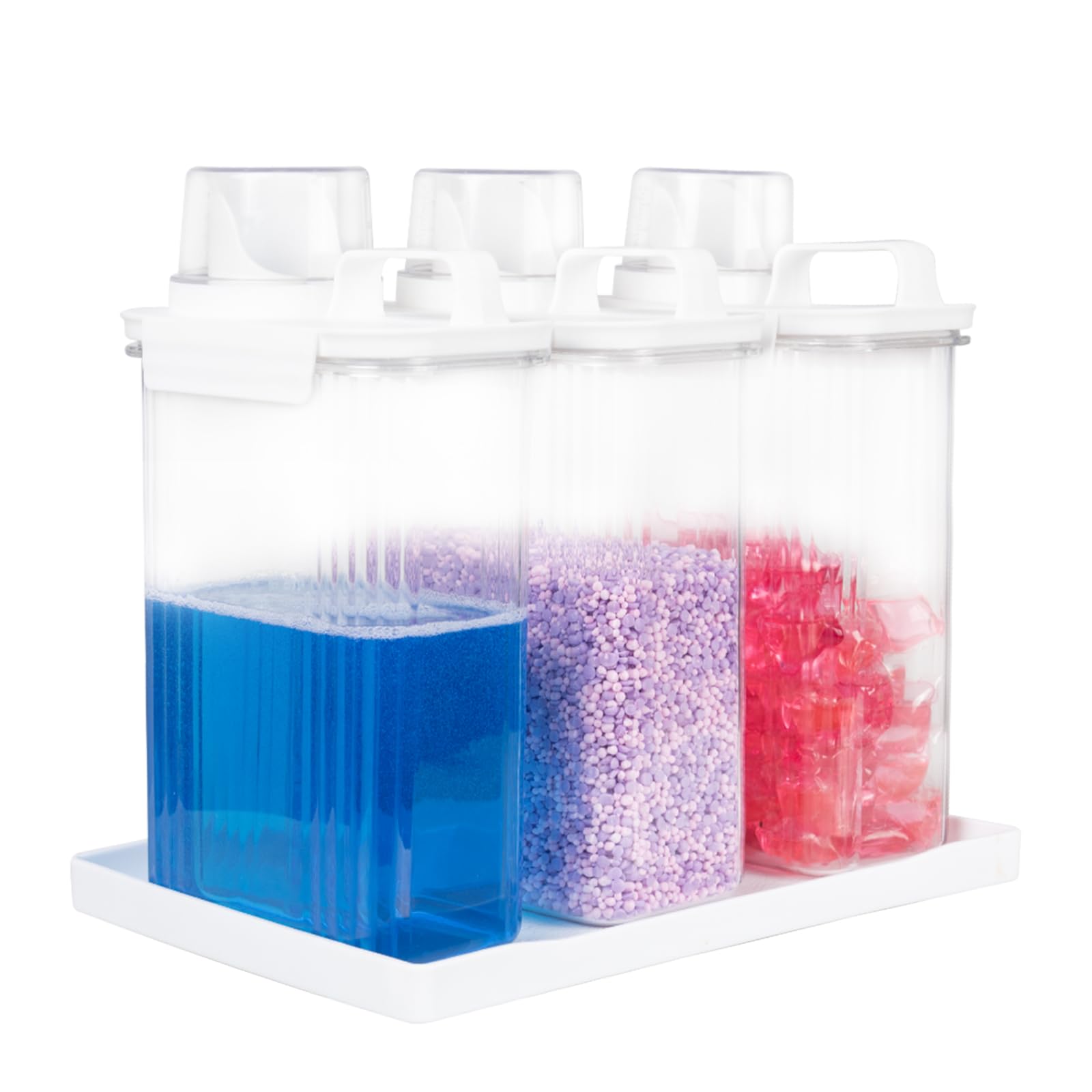 68oz Laundry Detergent Container, 3Pack Plastic Liquid Detergent Dispenser for Laundry Room Powder,Soap,Fabric Softener, Scent Beads Storage and
