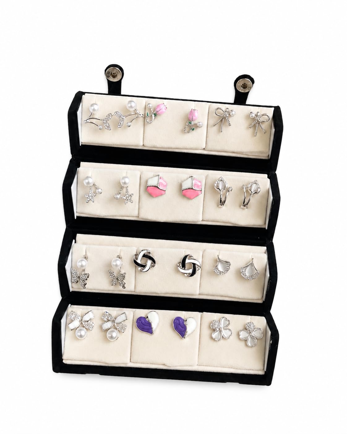 Korean Earrings Set of 12 Pairs with Black Velvet Organiser Box-picture-42