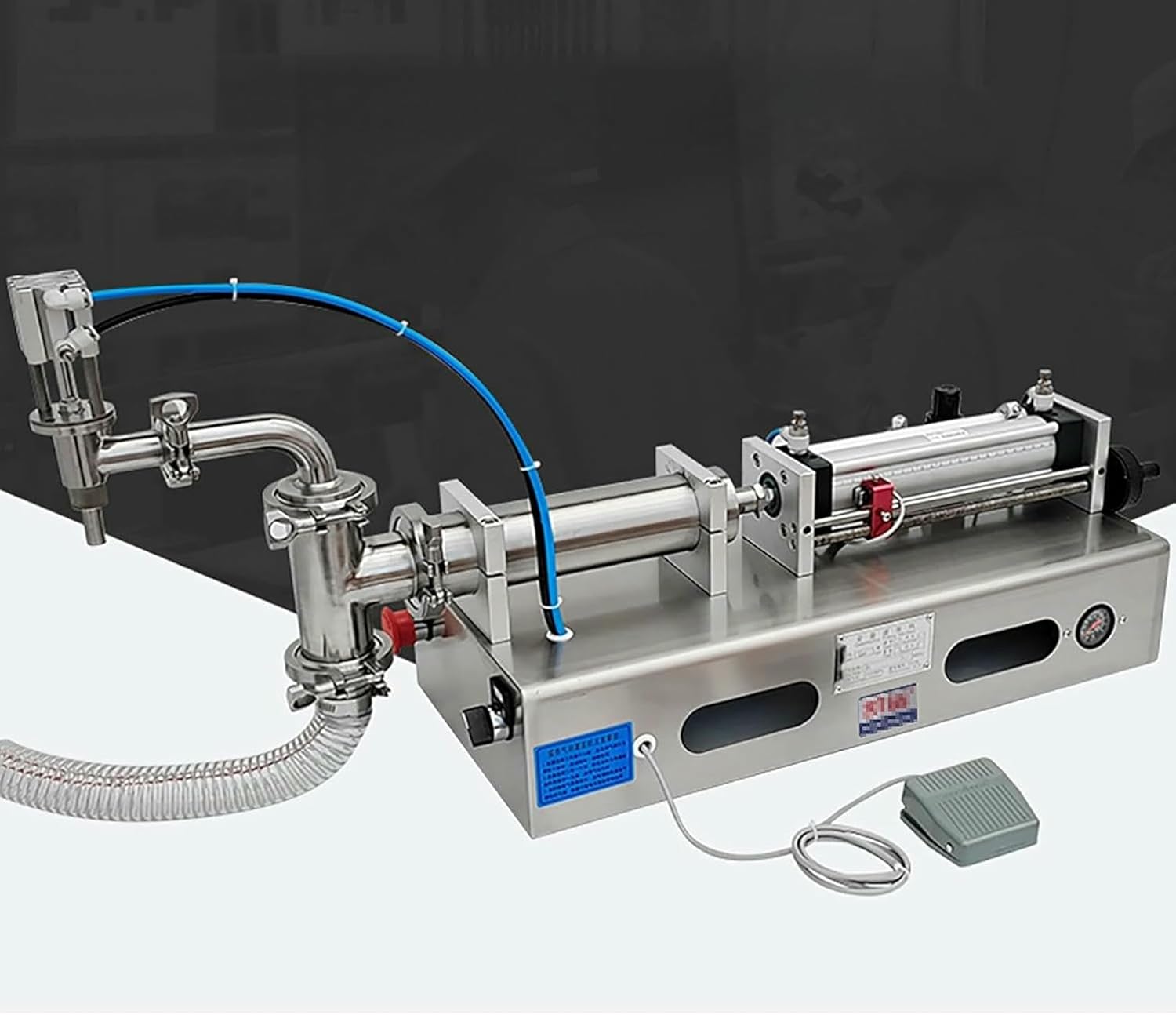 Pneumatic Fluid Filling Machine, Semi-Automatic Bottles Filling Machine, Stainless Steel, Water Filling Machine, Juice, Milk (10-100ml)
