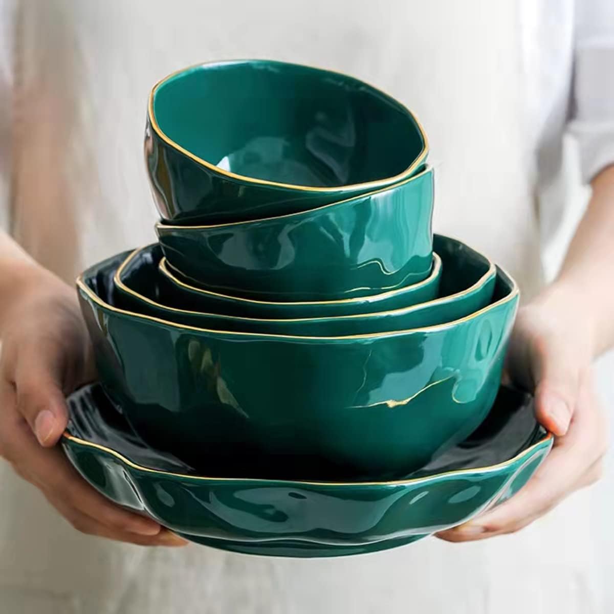 Ceramic Bowls (Set of 4), Nesting Bowls for Space-Saving Storage, Great for Cooking, Baking, Prepping, Microwave Safe Mixing Bowl Set