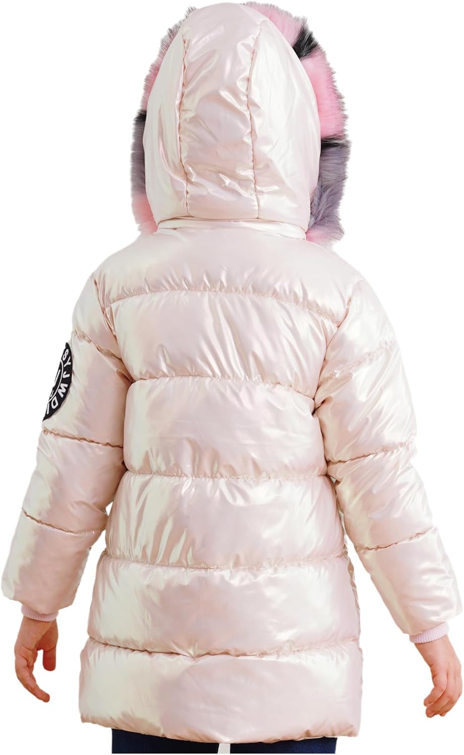 Hularka Kids Girls Shiny Metallic Hooded Puffer Jacket Down-Alternative Warm Coat Waterproof Windproof Snow Outerwear