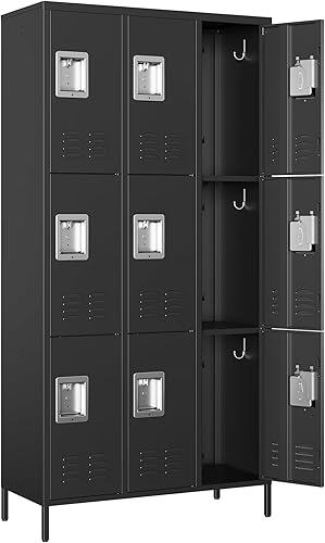 Vista 10 de Armario de almacenamiento de metal con cerradura de 50 pulgadas para empleados, hogar, oficina, escuela, requiere montaje (puerta de malla negra)